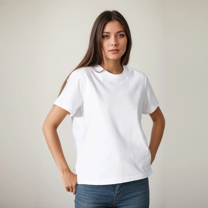 Cotton Short Sleeve Tops 220 Grams Heavy T-shirt Y2k Casual Comfortable Tee Shirt Black White O-neck Woman Clothing YH2532 261015