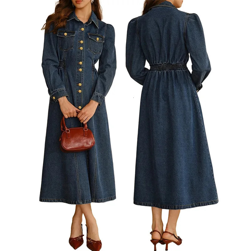 2026 Women's Fashionable DoubleBreasted Denim Dress ShortSleeved Casual Waist Belted Style 261015