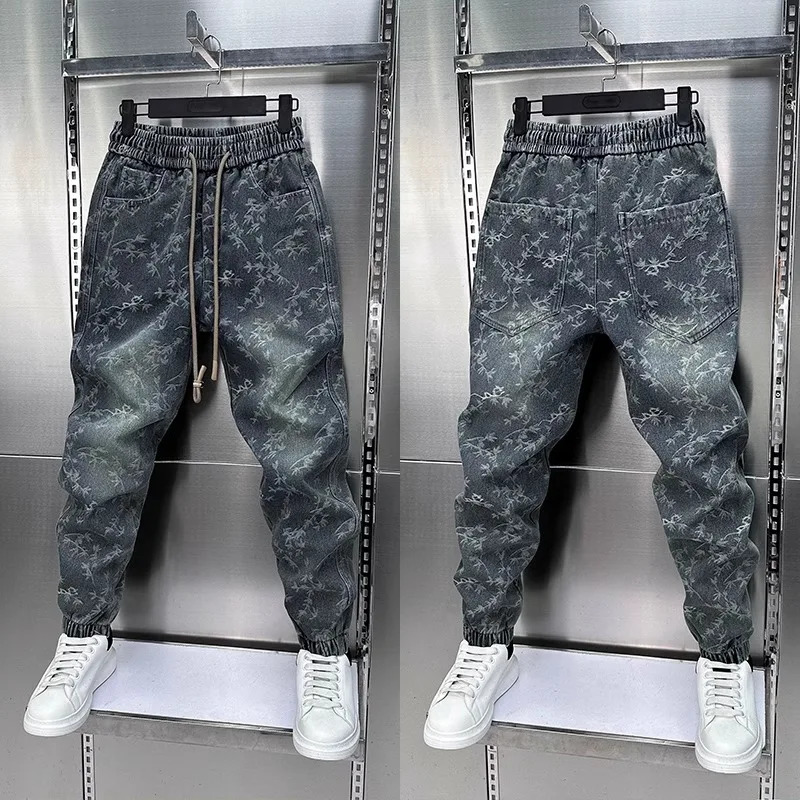 Jacquard American Classic Jeans Fashion Joints Harem Pants High Quality Loose Harajuku StraightLeg Trousers Men Clothing 261016