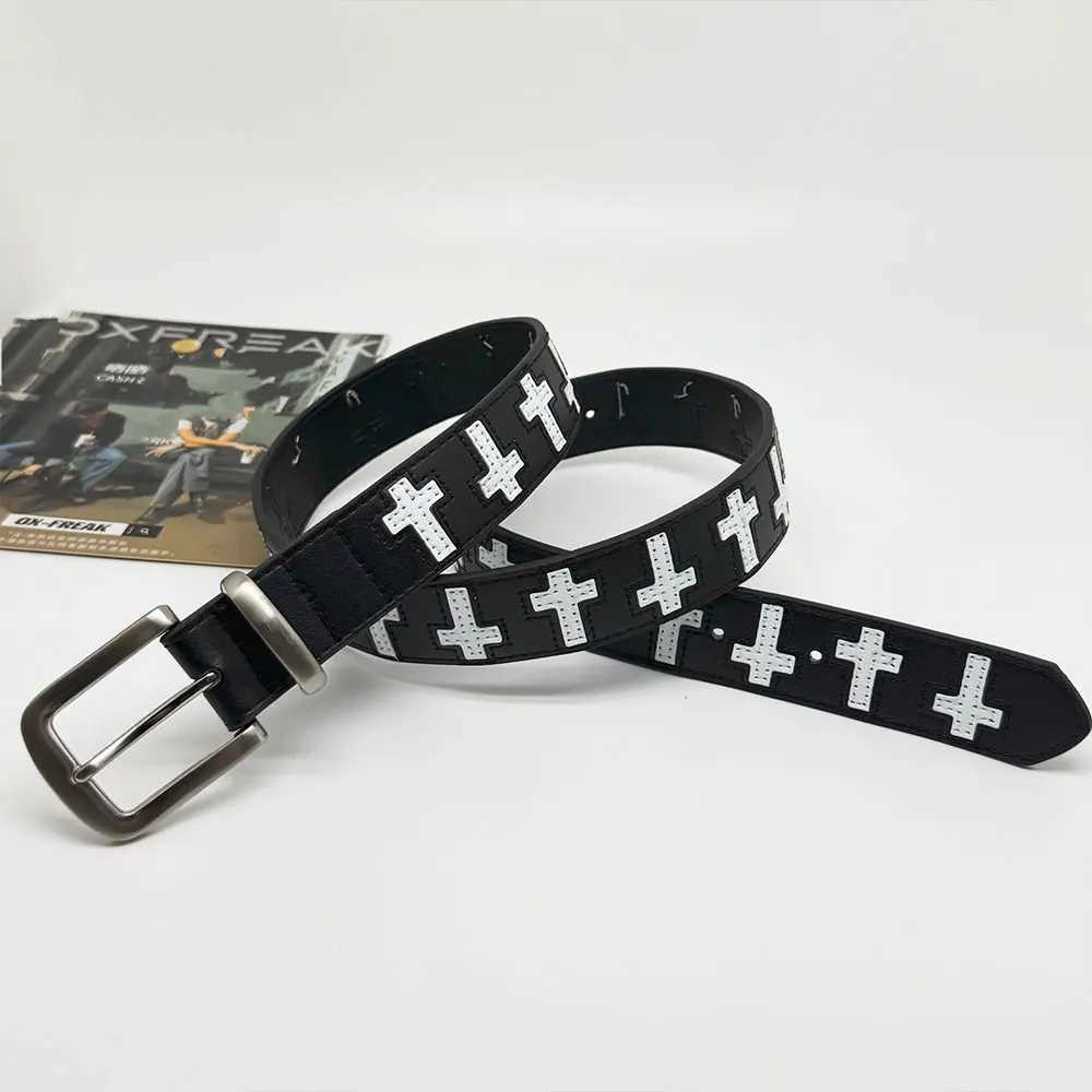 Women's Belt Cross Pattern PU Leather Waist Belts For Men Women Streetwear Hip Hop Rock Jeans Belts Y2K Personality Waistband S261017HB8X