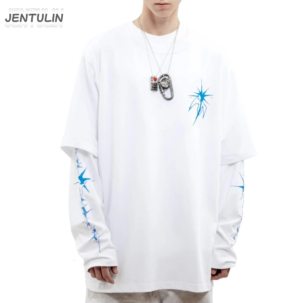 Harajuku Oversized Streetwear Men's Clothing Bright Side Graphic Print Hip Hop Two Pieces Tshirts Long Sleeve Tops Goth Y2k 261013
