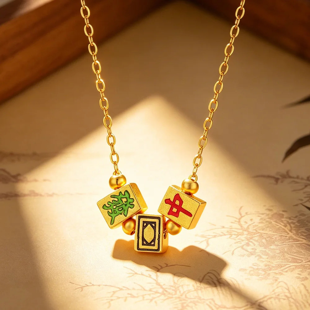 Tiny Mahjong Necklace Get Rich Red Center and White Boards Chinese Style Beads Fit Necklace DIY Good Luck Jewelry 261017