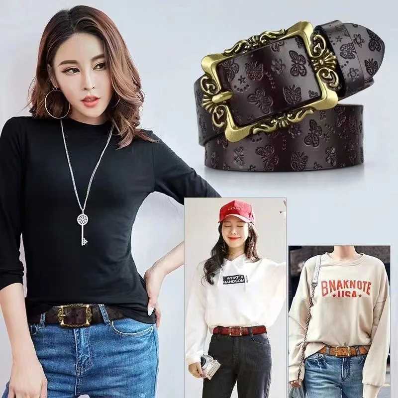 belts Genuine Leather Cowhide Women's Belt Women's Wide Retro Fashion Korean Versatile Decorative Jeans Belt for women M261016