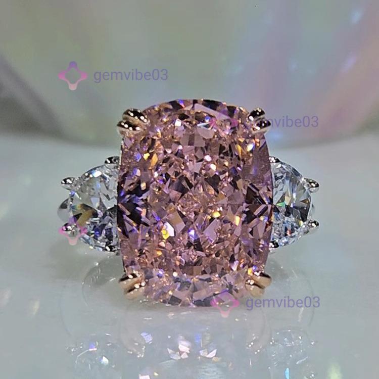 Fashionable Light Luxury Cherry Blossom Pillow-shaped Square Imported High Carbon Super Sparkling Brilliant Pink moissanite wedding Engagement Ring