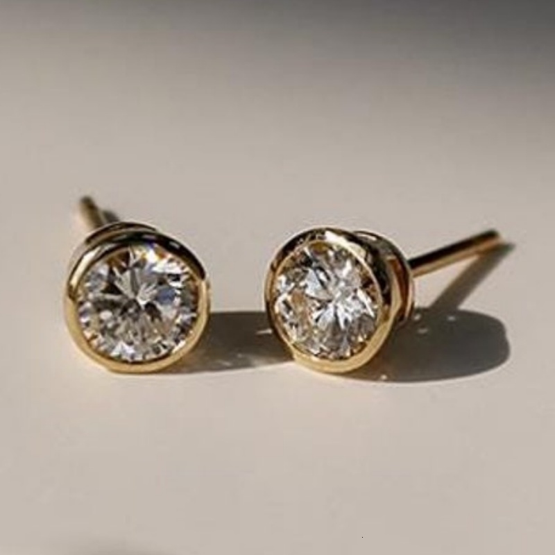 Igi Gia Certified HPHT CVD VVS1 Lab-Grown Brilliant Cut Diamond Earrings 14k 18k Solid Gold Bezel Yellow Gold Yellow Gold Bezel