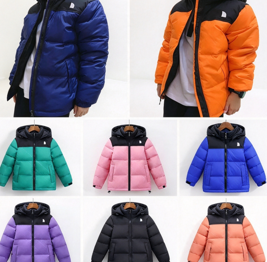 Windproof Warm Winter Kids Down Parka Premium Designer Hooded Letter Print Black Puffer Jacket Outerwear for Boys Girls Children Outdoor Casual Wear