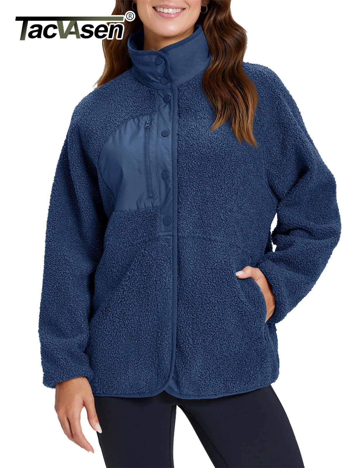TACVASEN Fuzzy Button Down Sherpa Fleece Jacket Womens Winter Warm Coat Casual Outwear Jacket with Pockets Streetwear Outwear 261016
