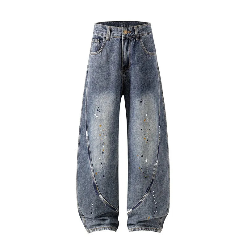 Men 2026 Autumn American Vintage Loose Wide Leg Straight Jeans Versatile Casual Streetwear Denim Long Pants 261017