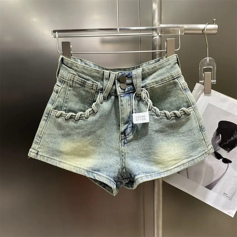 MEXZT Streetwear Denim Women Vintage 90S Weaving Washed Shorts Jeans Summer Sexy Gyaru Korean High Waist Hot Short Pants