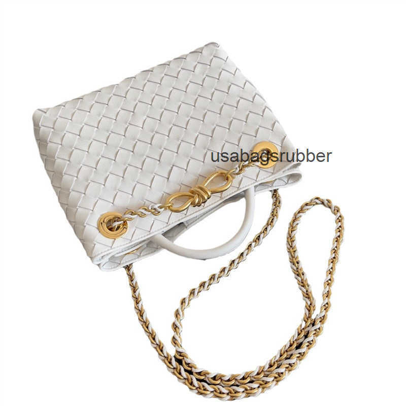 Refined Designer Style Handwoven Tote Bag Polished Knotted Chain Hardware Leather Top Handle Bag For Women Weekend Shopping