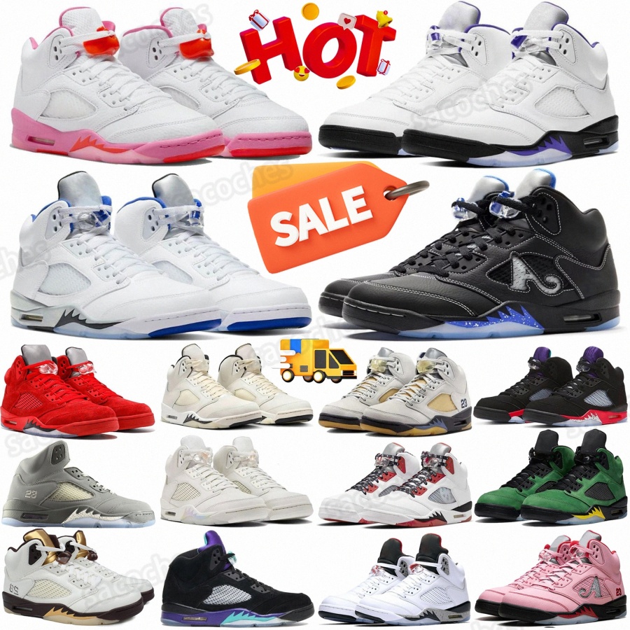 basketball shoes 5 5s with box Black University Blue White Metallic Wolf Grey Grape Raging Bull Red Off White Sail Medium Soft Pink Halloween Jade H