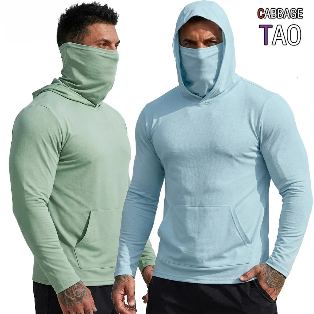 Mens Sun Protection Hooded Tee Quick Dry Long Sleeve Sweatshirt Lightweight Performance Top for Hiking Outdoor Sun Wear Tops 261015
