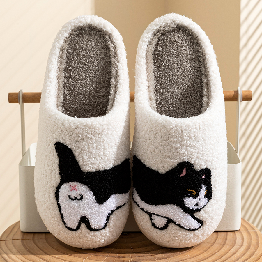 Women Winter Home Warm Slippers Indoor Cute Cartoon Cat Soft Sole Exquisite Bedroom Anti-slip Comfort Fashion Cotton Shoes ddmykukumalu