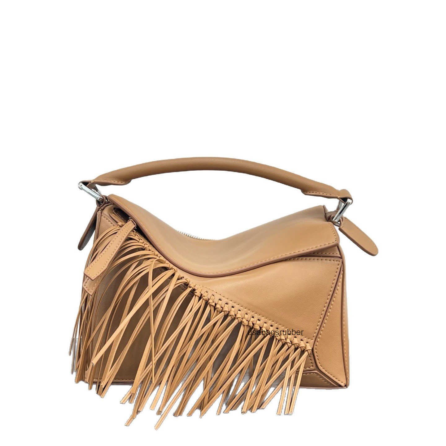 Designer Style Multi Panel Cut Leather Bag Front Zipper Pocket Handbag For Evening Gathering