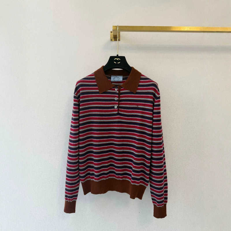 Women's Knits & Tees Designer High-End Women's Fashion 2026 Autumn French College Style Polo Collar Patchwork Striped Knit Sweater Top