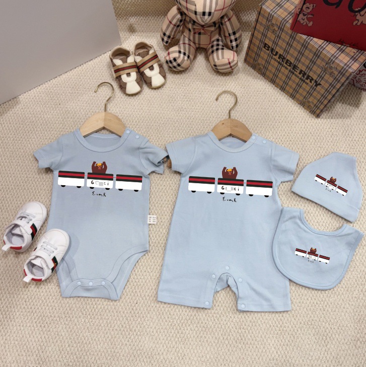 Baby pure cotton jumpsuit set summer clothes short sleeved crawling clothes for boys and girls baby cartoon bear pattern Ha Yi baby clothes