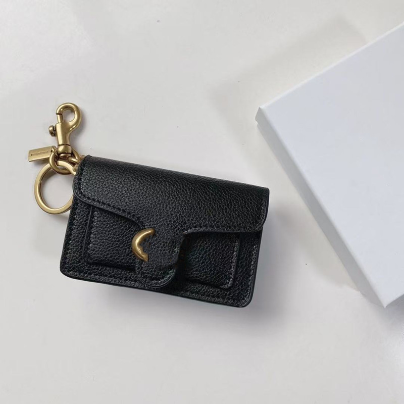 Mini porte-cartes Tabby, porte-cartes à rabat en cuir de galets noirs Co h, portefeuille portable, porte-clés, breloque de sac, petit porte-monna