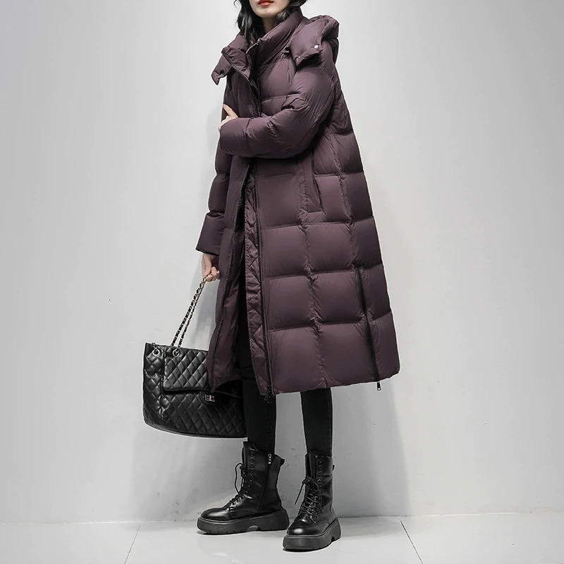 High end Hooded Down Jacket For women 2025 Winter Korean version 90 White duck down Coat Black Female Warm Parka Overcoat 261013