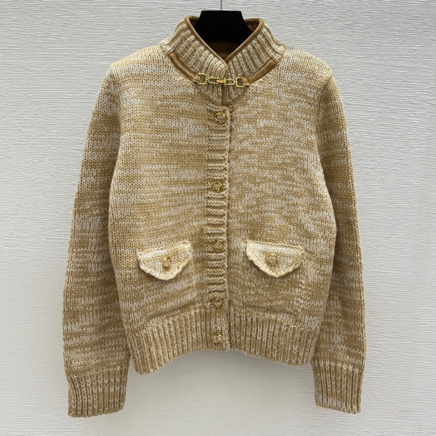 Women High End Knit Cardigan Designer Khaki Loose Thick Sweater Cardigan Autumn Winter Simple Commute Daily Knit Jacket