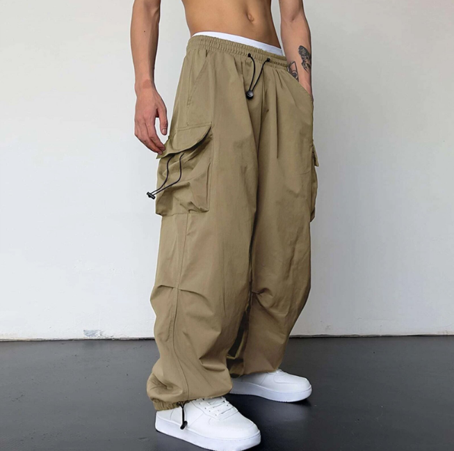Pantalon Cargo d'été pour hommes, ample, jambe droite, multi-poches, cordon de serrage, taille décontractée, vêtements de travail