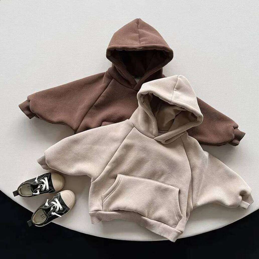 Girls Hoodie Winter Fleece Solid Hoodies Baby Boys pullover Casual Loose Pocket All Match Hooded Top Girls Simple Thick Pullover Cotton Clothes Crew