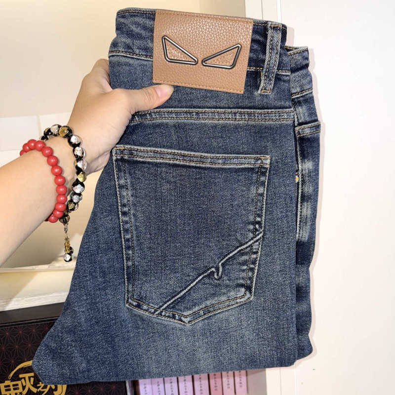 Men's Jeans designer Small Eyes High-End European Autumn/Winter men Slim-Fit Straight-Leg Stretch Denim Pants with Vintage Wash for Casual Wear