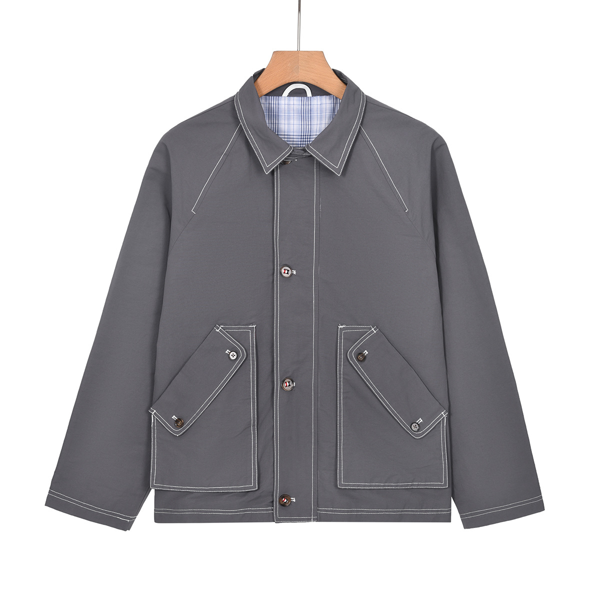2026 Autumn Men Lapel Jacket Korean Casual Raglan Sleeve Coat Lined Inner Layer Windbreaker Outwear for Male Daily Wear