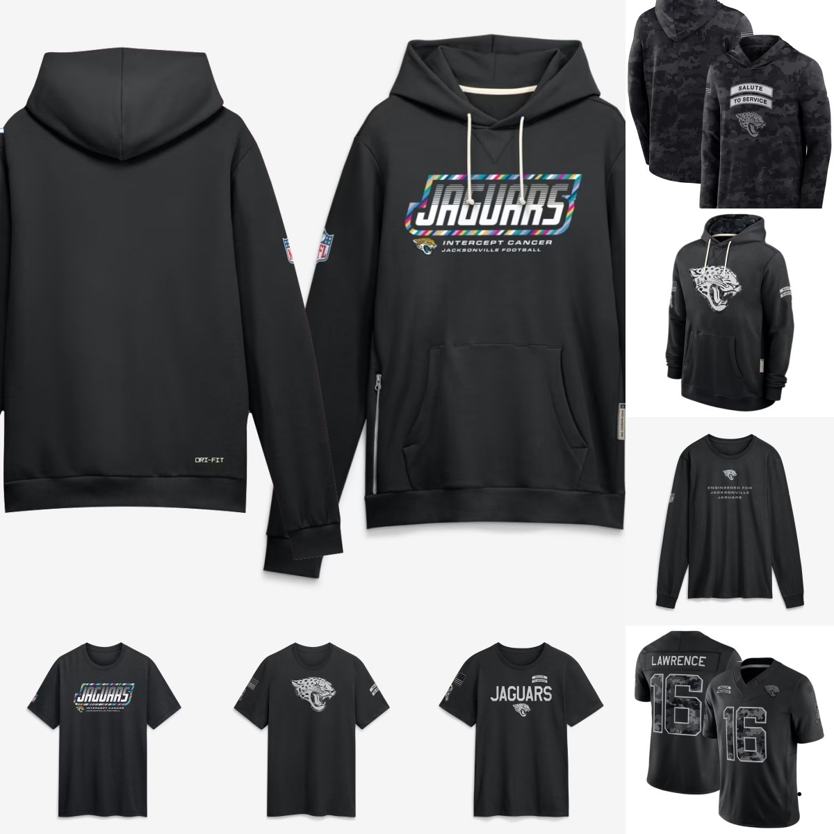 Jaguars 2026 Men Crucial Catch Sideline Standard Issue Pullover Hoodie T-shirt Jerseys Women Youth Black Pink Jacket
