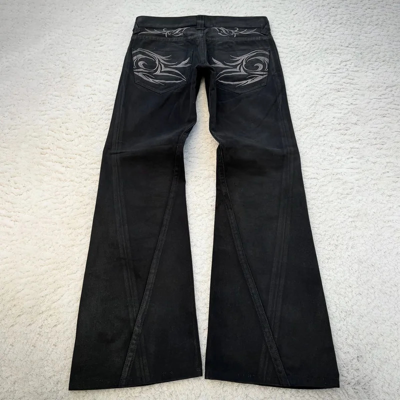Vintage X Ray Waxing Tribal Embroidery Mens Flared Jeans Gothic High Street Unisex Punk Slim Fit Y2K Baggy 261016