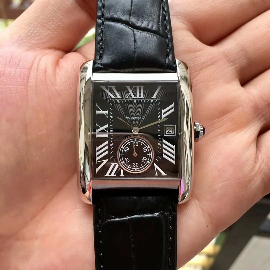 U1 Top AAA Mens Watch Men Automatic Mechanical Movement Tank Series Watches Black Leather Strap Fashion Designer Wristwatches Casual Square Shape Ma