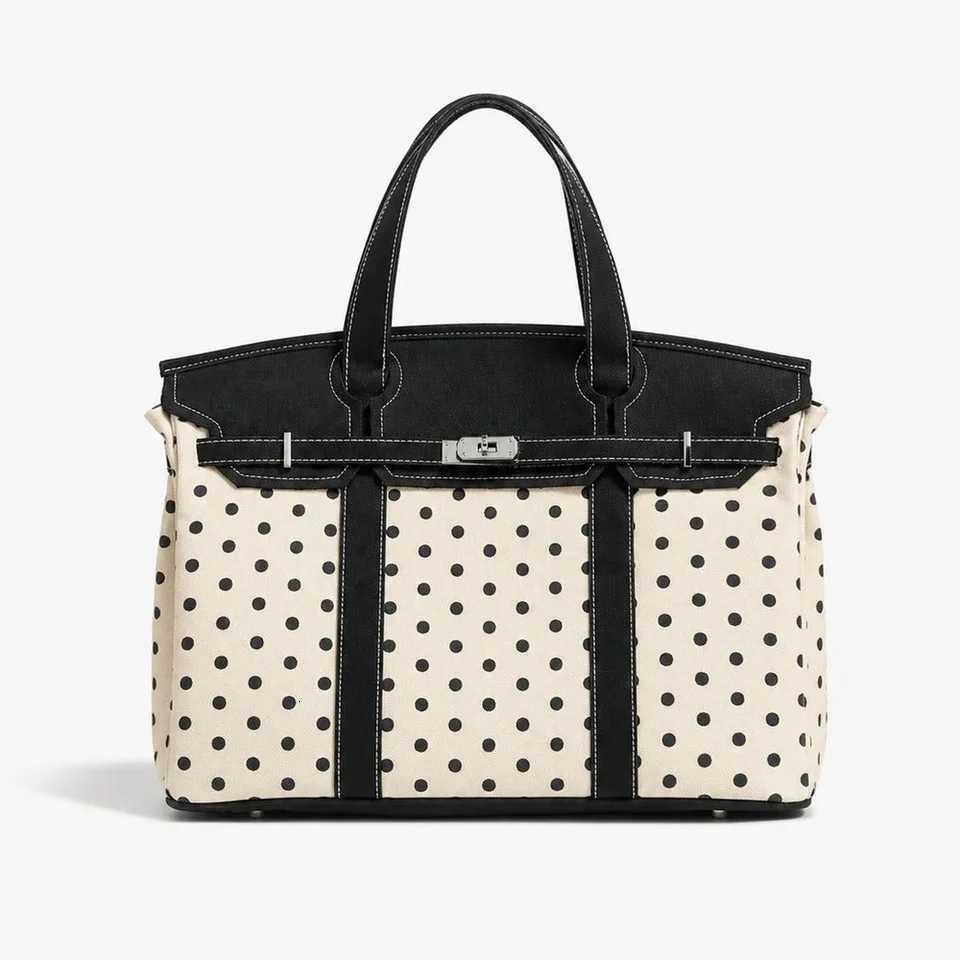 Evening Bags Korean canvas polka dot premium contrasting color handbag with large capacity for versatile commuting tote bag H261016