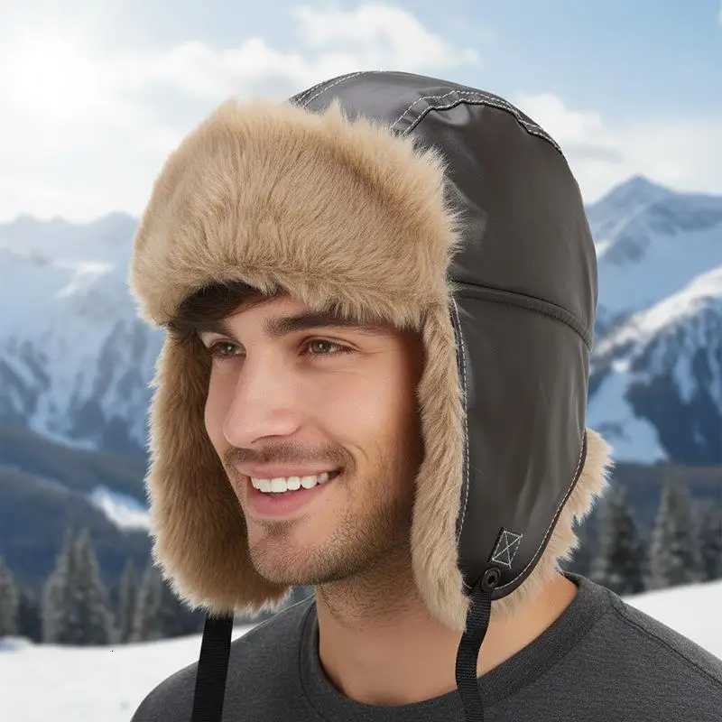 Trapper Hats Winter Bomber Hat Men Women Leather Russian Ushanka Fur Hat Fashion Unisex Faux Fur Snow Cap with Ear Flaps Ski Russian CapT261017