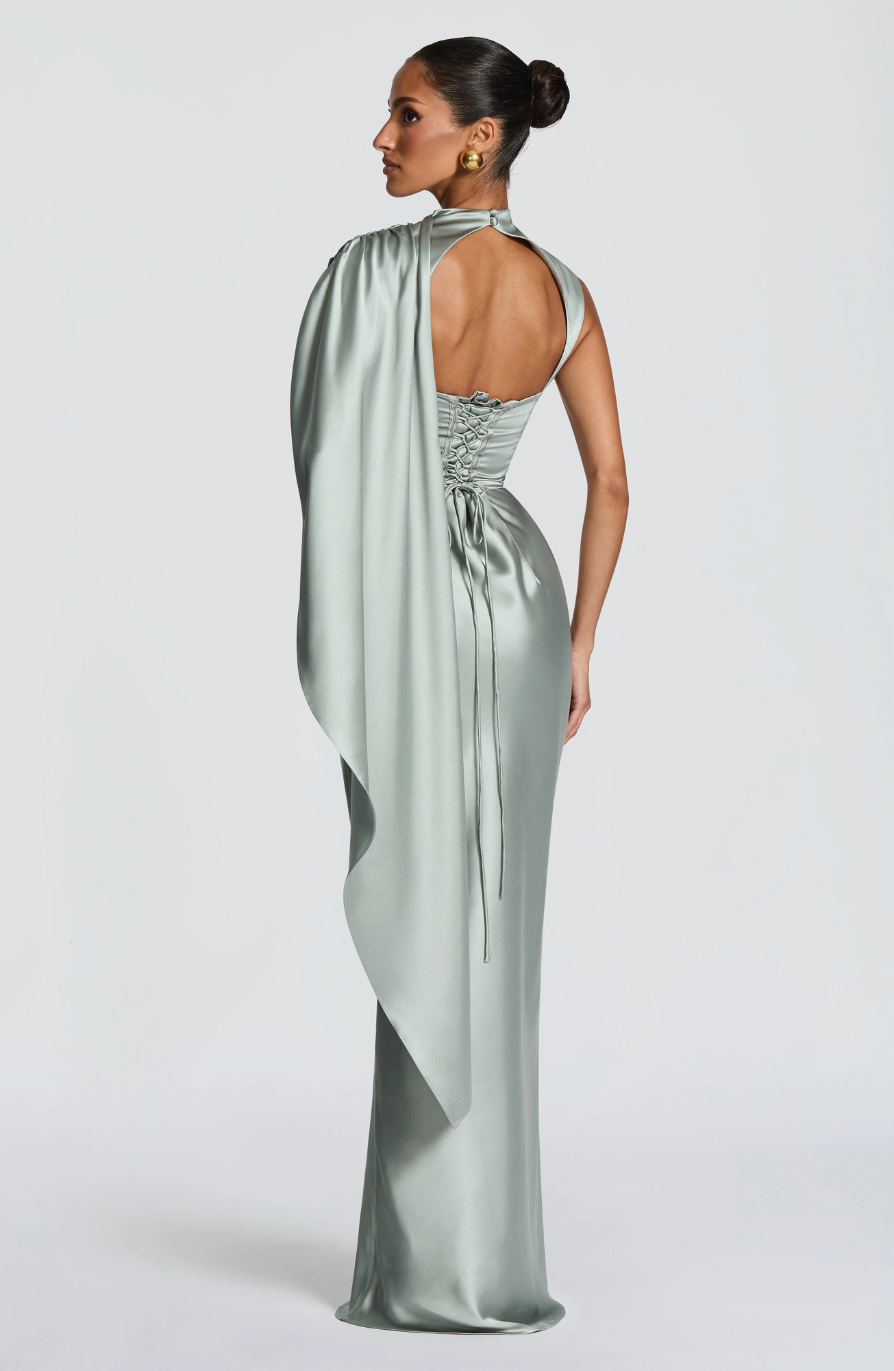 Women Satin Cowl Neck Maxi Dress Draped Sash Sleeve Ruched Bodycon Formal Long Gown Wedding Guest Evening Party Dresses 261015