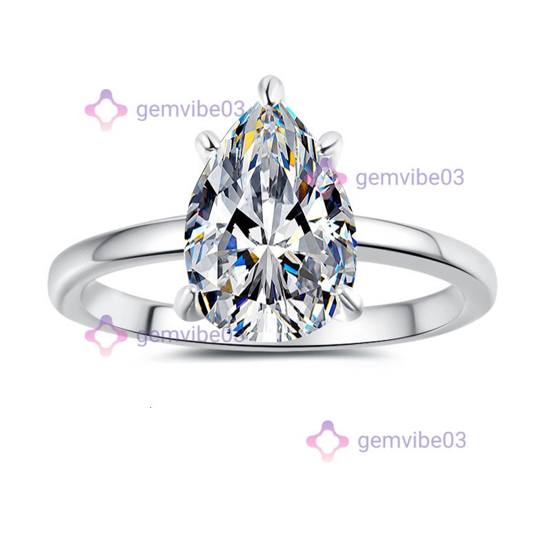 Cross-Border Hot Sale 925 Sterling Silver Plated with 18K Gold Fashion Simple Water Drop Pear-Shaped Moissanite Ring Wholesale holiday gift wedding