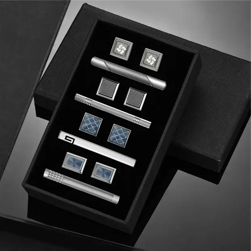 Cufflink 4 Sets Tie Clips Cufflinks Men Man Shirt Cufflink pair Wedding Guests With Box Pisa Ties Pin Mens Gift For Husband Bullet Ba