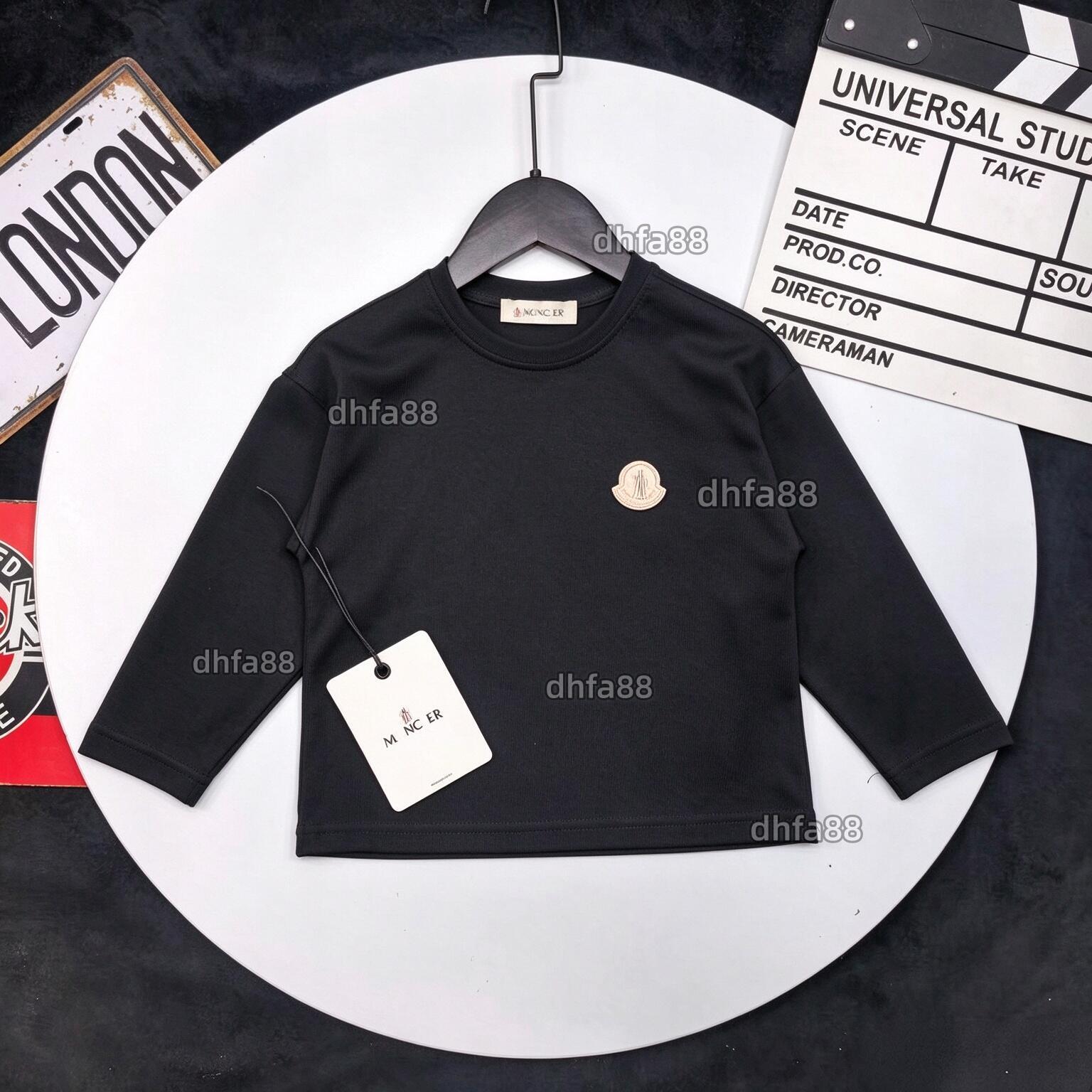 Free Shipping Boys Girls Kids Crew Neck Long Sleeve T-Shirt Toddler Fine Ribbed Knit Stretch Tee Children Chest Logo Casual Basic Top Spring Autumn
