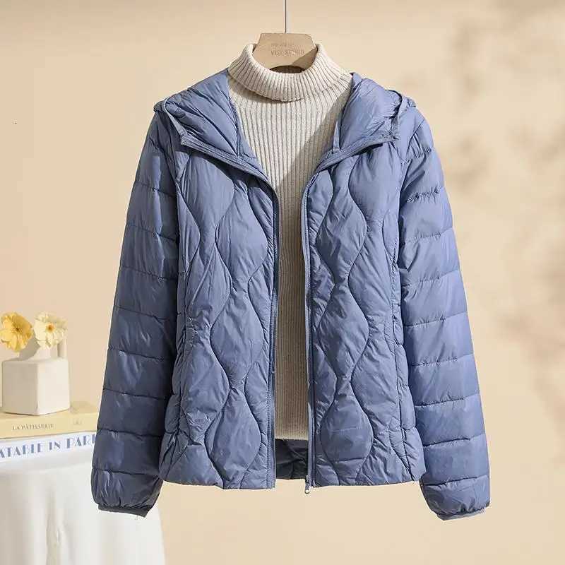 Women's Down Parkas 2025 Newest Women's Hooded Down Jacket Lightweight Packable Ultra Thin Warm Coat White Duck Feather Korean OuterwearT2