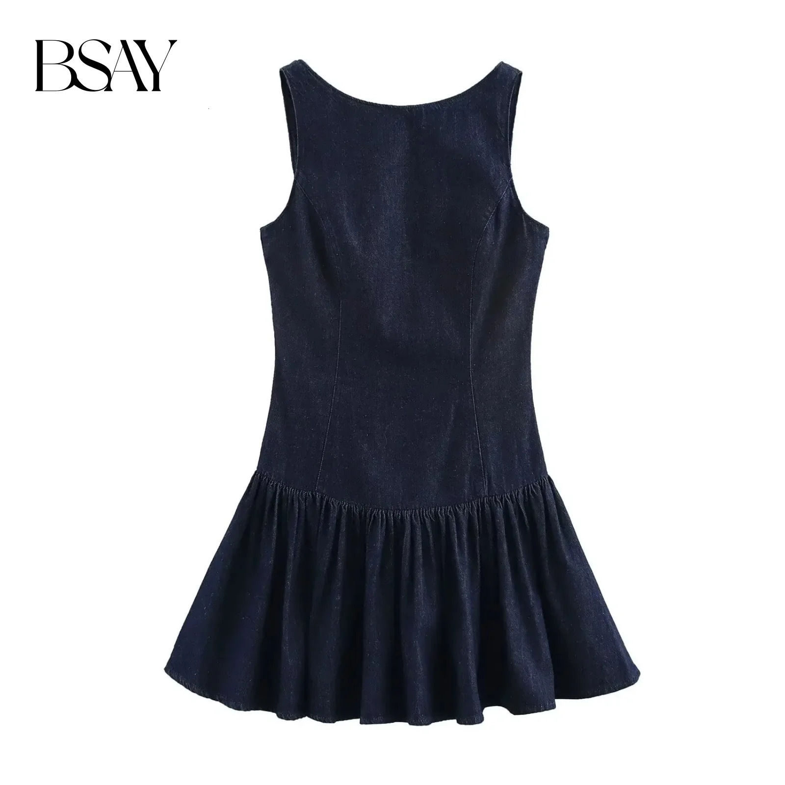 BSAY Denim Dress for Women Fashion Autumn Winter Layered Decorative Backless Mini Dresses French Chic Female Evening Clothing 261015