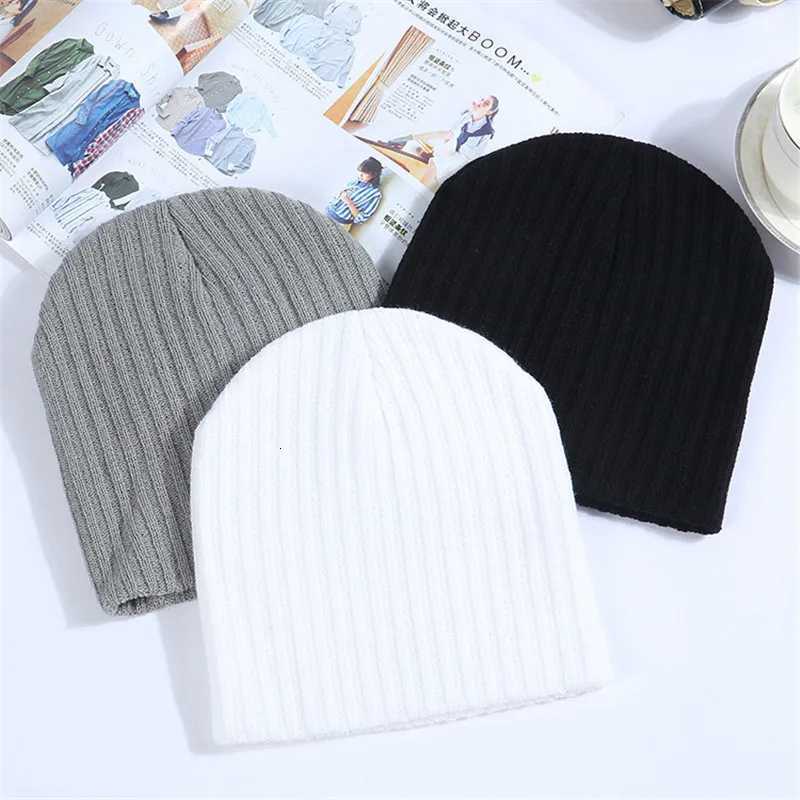 Beanie/Skull Caps Winter Hats For Women Beanie Cap Solid Warm Hats Knitted Skullies Beanies Man Thick Warm Caps Black Gray White ColorsT261017