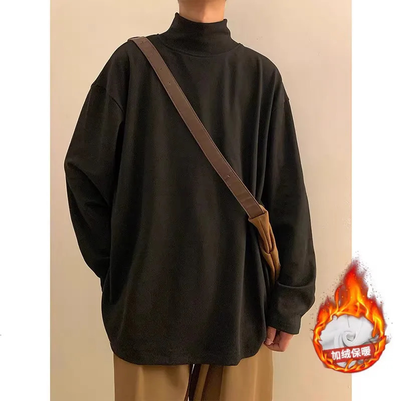 Winter Warm Men Mock Neck Basic Plain Tshirt Blouse Pullover Long Sleeve Top Male Outwear Slim Fit Stretch Fashion Sweater 261016