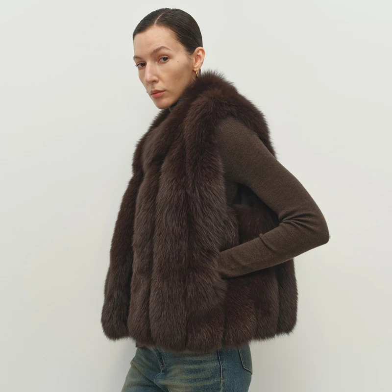 Faux Fox Fur Women Winter Warm Coat Sleeveless Short Cut Stand Collar Women Faux Fur Vest 261014