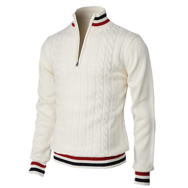 MenS Cotton Long Sleeve Polo Sweatshirt Trendy European Size Quarter Zip Cable Knit Stripe Luxury Quality High End Design Casual Versatile