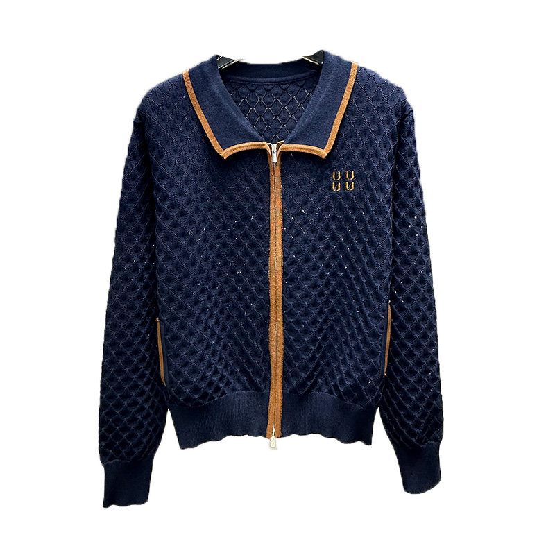 Color Blocked Women Knitted Cardigan Designer Embroidered Short Zipper Sweater Jacket Brand Street Trendy Versatile Knitwear