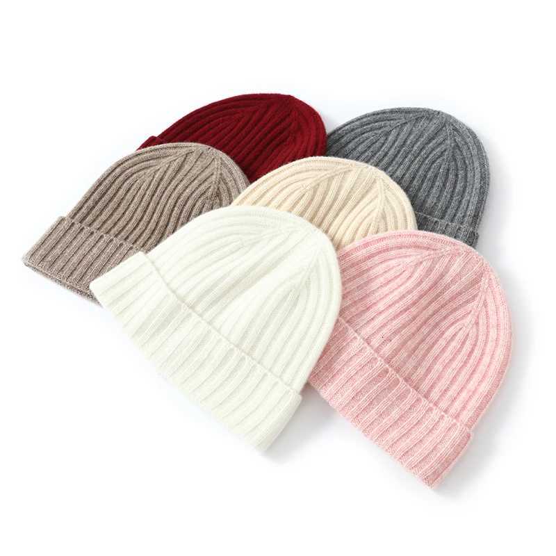 Beanie/Skull Caps 100% Merino Wool Unisex Flanging Hat Winter Warm Knitted Casual Cap Joker Solid Color Beanie For Men and Women Q261017