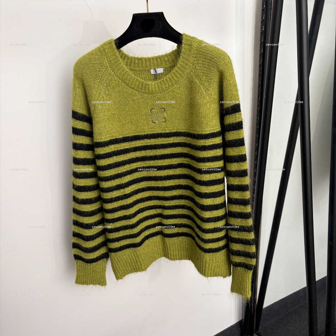Luxury lady Knit Sweater Crew Neck Color Block Striped Pullover women designer clothes logo Embroidery Autumn Winter Loose Knit Top A609X12