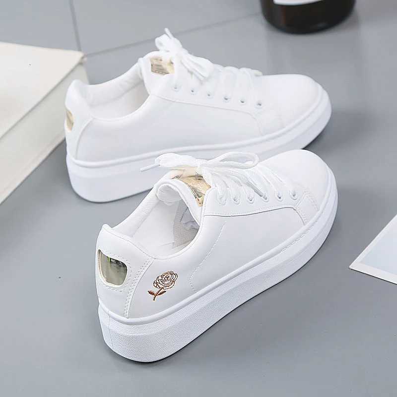 Casual Shoes Women Leather Pu Casual Shoes New 2025 Woman Shoes Fashion Embroidered White Sneakers Breathable Flower Lace-Up Women Sneakers H261016