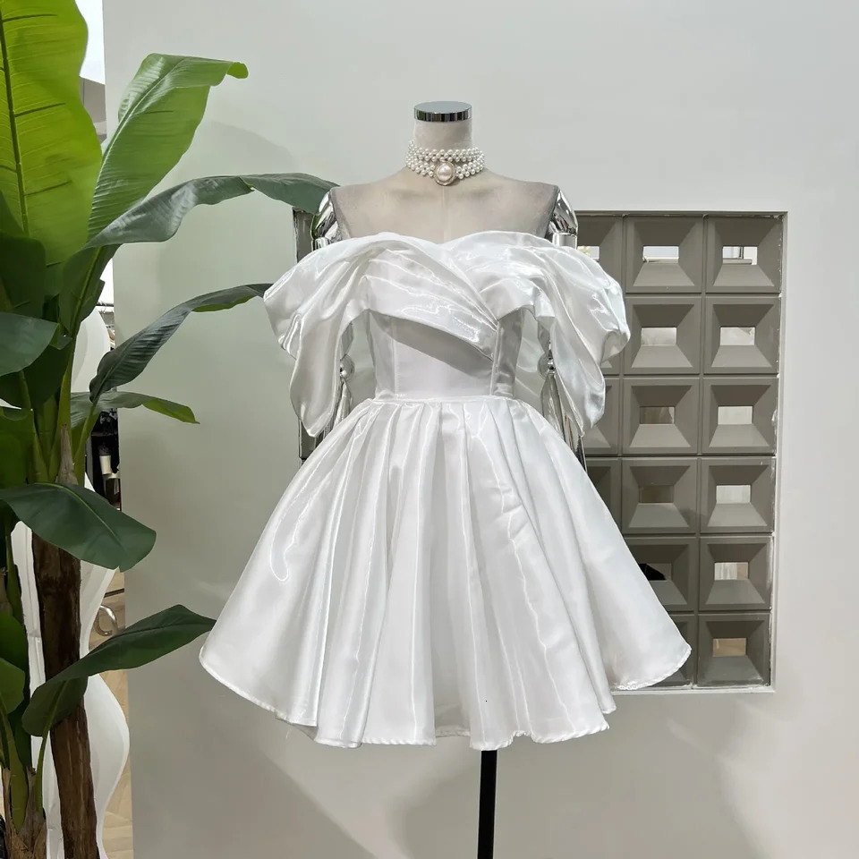 Short Prom Dresses Elegant Evening Party Gold Satin Off Shoulder Mini Special Occasions Dress Cocktail Dresses Customized Size 261013