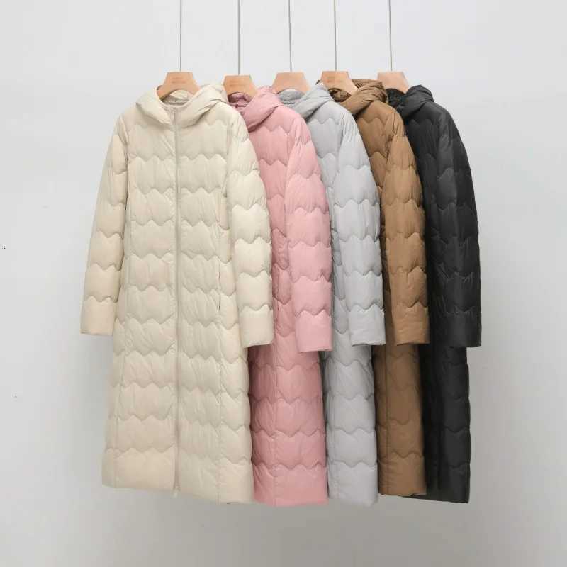 Women's Down Parkas Autumn and Winter Extended Down Jacket 2025 New 90% White Duck Down Ladies Hooded Wave Line Down Jacket Warm Outdoor CoatT2
