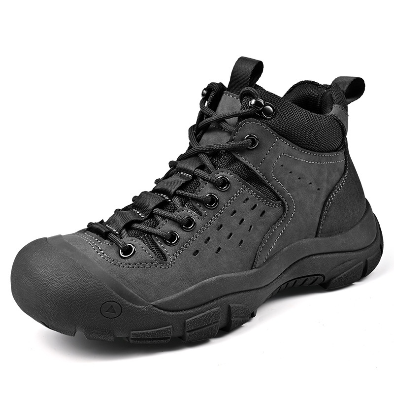 Men's Outdoor Hiking Boots Safety Toe Leather Winter Warm Thick Sole Anti-Slip Work Boots Black Tan