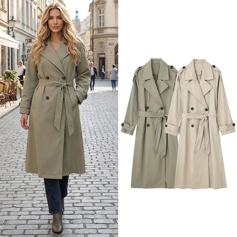 Willshela Women Fashion With Belt Solid Double Breasted Trench Vintage Lapel Neck Long Sleeves Female Chic Lady Outfits 261015